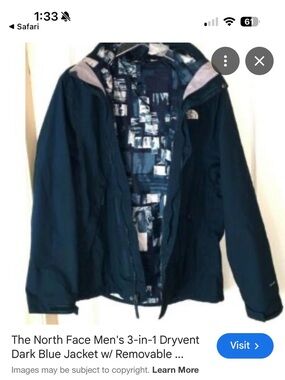 The North Face Navy Blue 3-in-1 Hooded Jacket with Patterned Liner